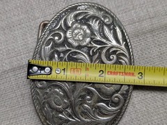 vintage ENGRAVED belt buckle WESTERN metal FLORAL cowboy rodeo