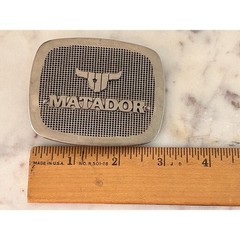Vintage Matador Bull Logo Grid Silver Tone Western Belt Buckle Rectangular