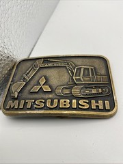 Mitsubishi Backhoe Construction Equipment Metal Belt Buckle Stamped USA VINTAGE!