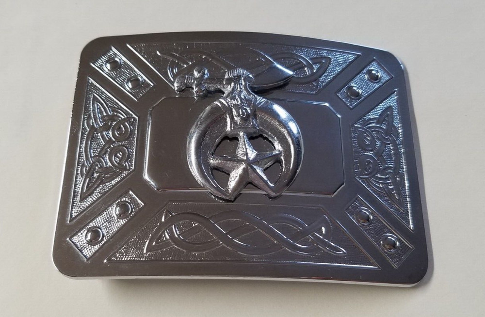 Vintage Shriners Belt Buckle Silver Metal Rectangle 2 1/8&Prime; Wide Belt 3089