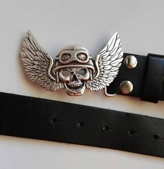 Angel of Death Belt Buckle Skull With Helmet And Wings Dark Art Metal
