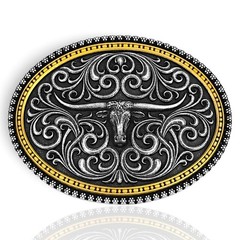 Montana Silversmiths Longhorn Two Tone Stockyard Belt Buckle NEW NIB