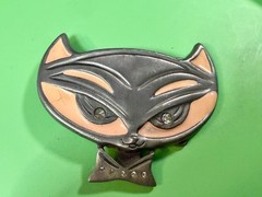 Cute Kitty Cat Head with Bowtie Clear Rhinestone Eye Belt Buckle by Heavy Metal