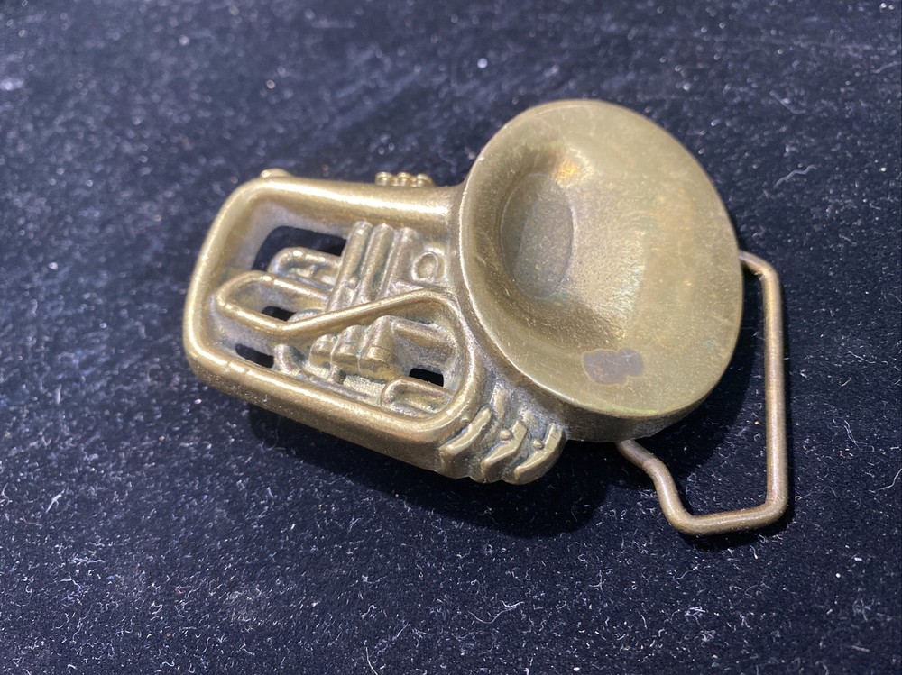 Vintage French Horn 3D Relief SOLID BRASS BELT BUCKLE 1978 BARON BUCKLES