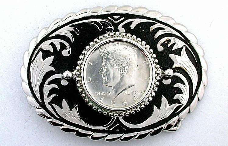 Oval Silver Color Southwest 1964 Kennedy Silver Half Dollar Belt Buckle EPBB240