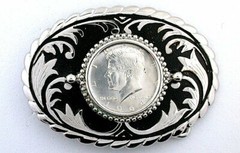 Oval Silver Color Southwest 1964 Kennedy Silver Half Dollar Belt Buckle EPBB240
