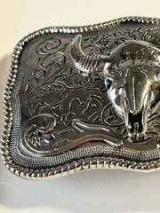 Steer Head Skull Belt Buckle With Rope Border Preloved