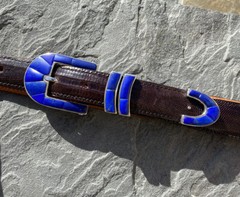 James Reid Sterling Silver Lapis Lazuli Stone Row belt buckle set ✅