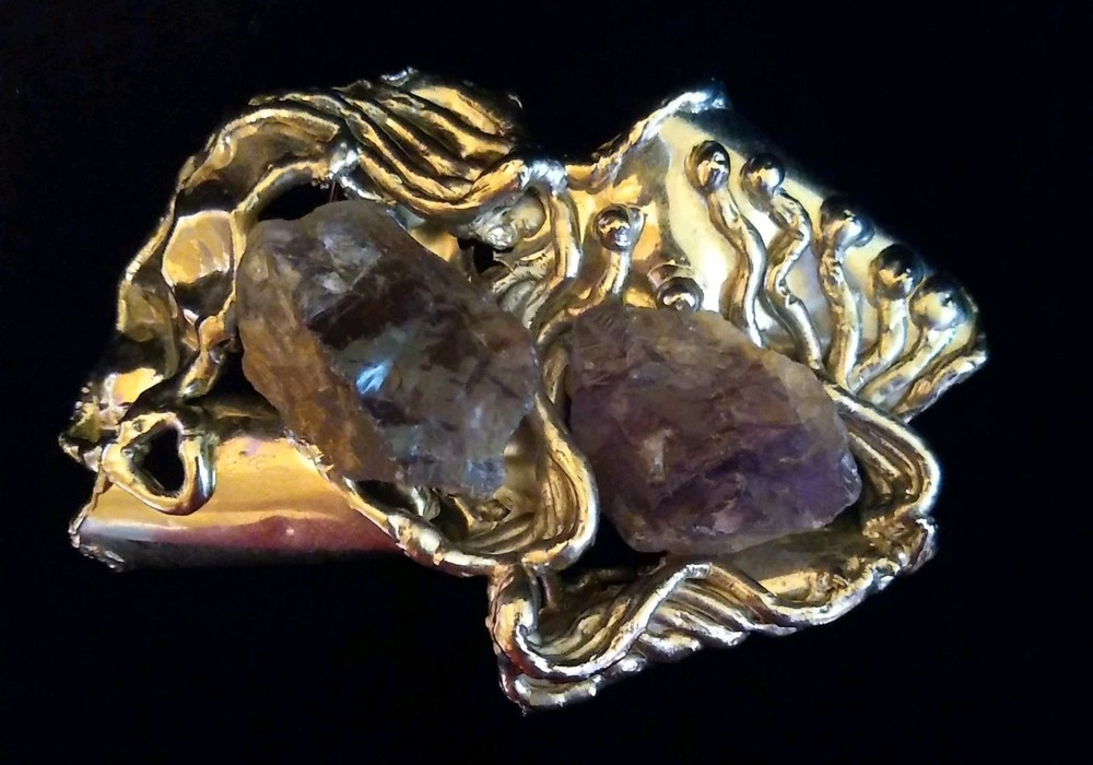Vtg Copa Collection Brutalist Belt Buckle Silver/ Amethyst Modern Art SIGNED