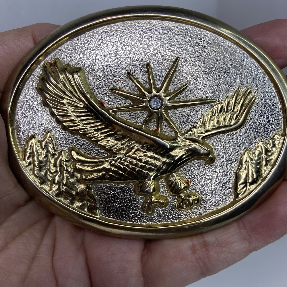 Men&rsquo;s Western Eagle Oval Belt Buckle Silver Gold Tone Metal Fits 2 in Belt