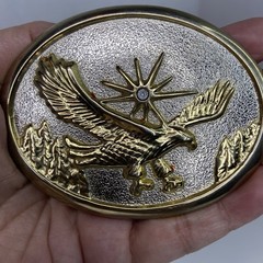 Men&rsquo;s Western Eagle Oval Belt Buckle Silver Gold Tone Metal Fits 2 in Belt