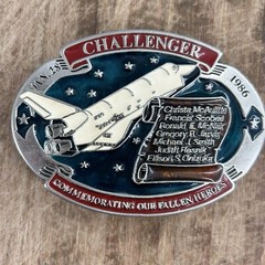 Vintage NASA Space Shuttle CHALLENGER Jan 28 1986 Commemorative Belt Buckle 2349