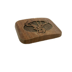 Vintage Lasercraft Elk Stag 1977 Etched Wooden Belt Buckle