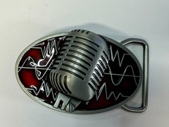 Retro Music Elvis Style Microphone Red Enameled Musician Ribbon Mic Belt Buckle