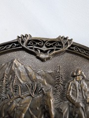 Vintage Solid Brass Western Belt Buckle Cowboy Pack Mules Elk Antlers Unengraved