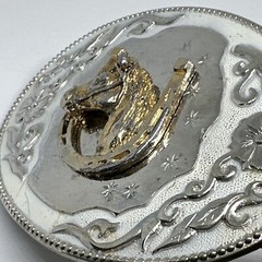 Vintage Horse Head In Horseshoe Western Belt Buckle Hibiscus Amapola FlowerVine