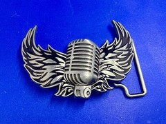 Classic Microphone Flying Wings Classic Rock Music Musician Cutout Belt Buckle