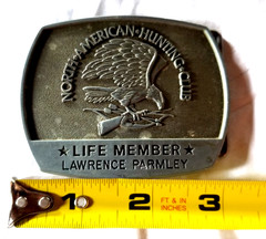 North American Hunting Club Life Member Belt Buckle Lawrence Parmley Eagle Rifle