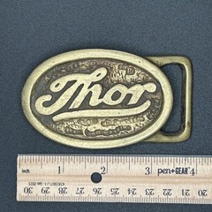 Vintage Thor Motocross Belt Buckle Brass Tone Oval Racing Logo Unisex