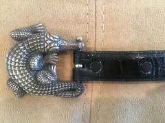 Kieselstein-Cord Sterling Alligator Buckle With Black Alligator Belt Size 2
