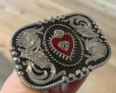Western Sacred Heart Belt Buckle Valentines Rose Crown Mexican Art Accessory