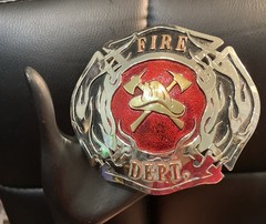 Fireman’s German silver, brass and Copper hand engraved belt buckle