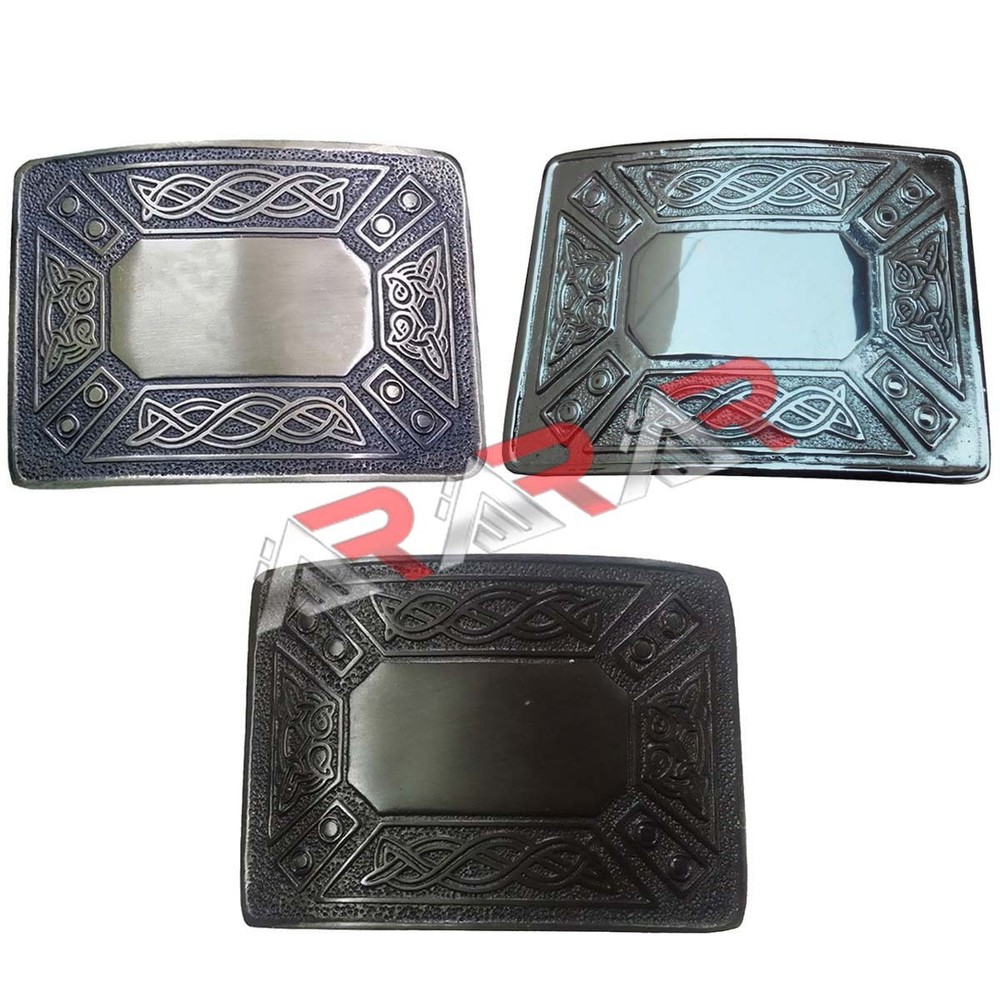 Scottish buckle Highland Celtic Design Kilt Belt Buckle Antique Chrome Jet Black