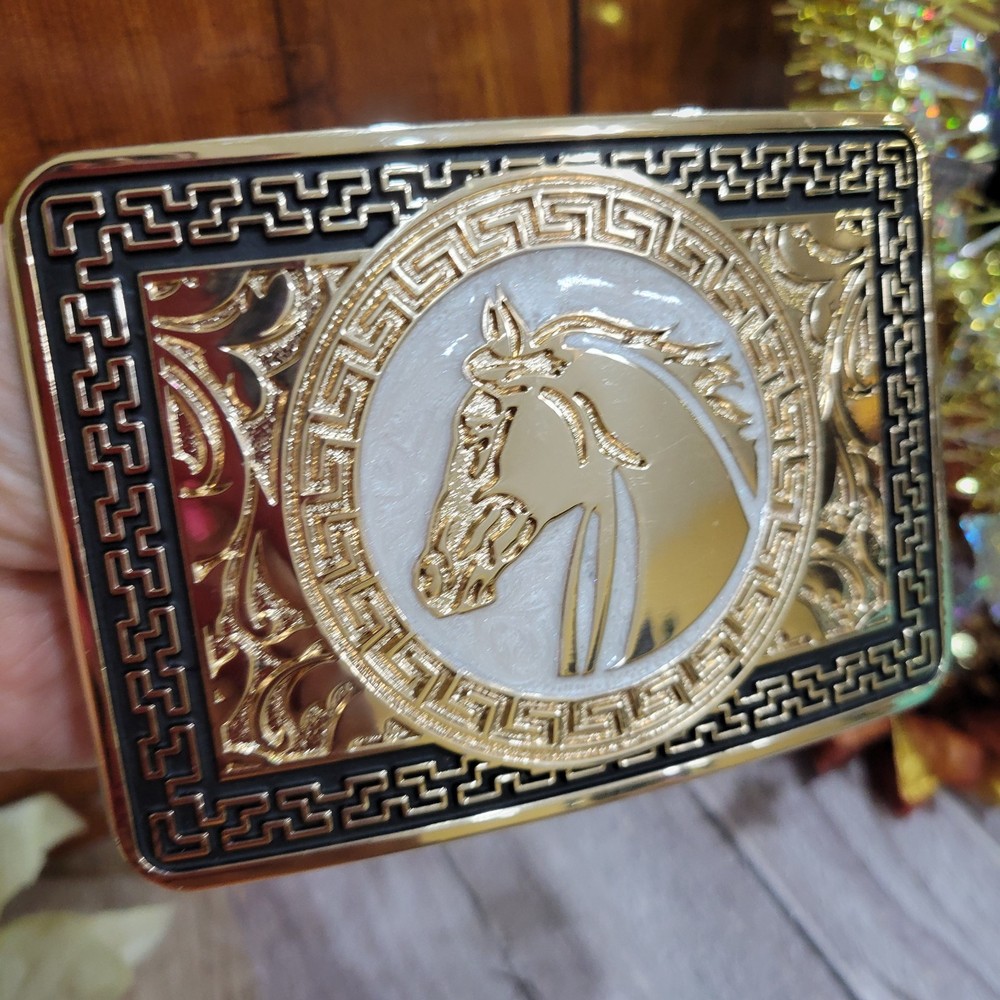 Horse Western Belt Buckle Rose Tone And Silver Rare Piece With Details Cowboy