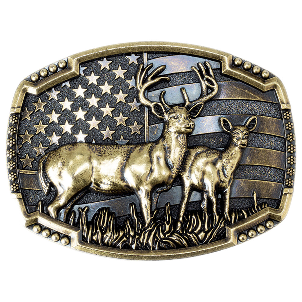 Animal Deer Belt Buckle Western Cowboy Native American Motorcyclist (DER-08-G)