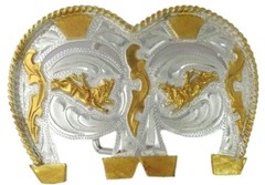 GOLDEN COWBOY BULL DOUBLE HORSESHOE METAL BELT BUCKLE COWBOY & WESTERN #201