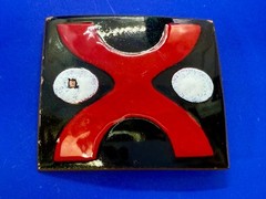 X Logo? Pattern Red Black Enamel Artisan? Vintage Belt Buckle