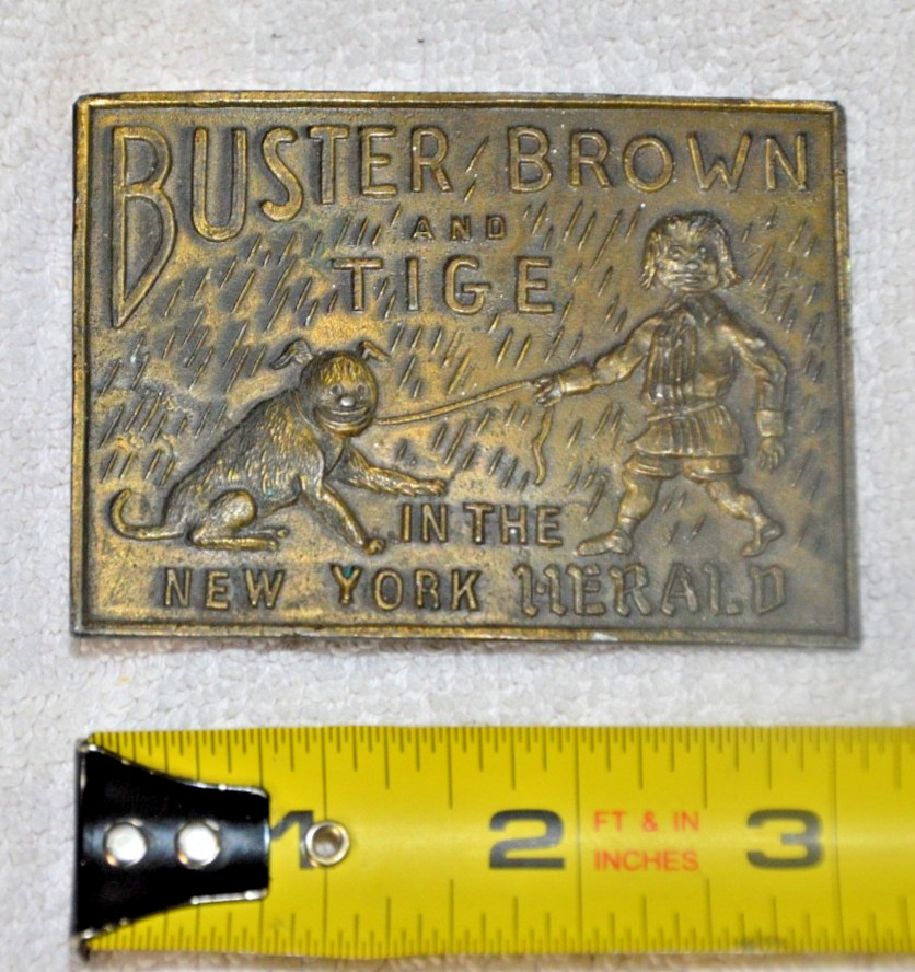 VINTAGE BUSTER BROWN AND TIGE BELT BUCKLE – HEAVY BRASS