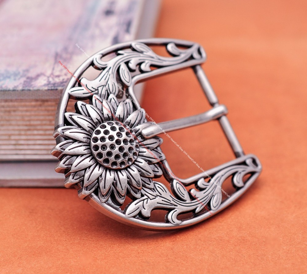 Retro Silver Big Sun Flower Leather Belt Buckle Replacement Fit 1.5 Inch Strap