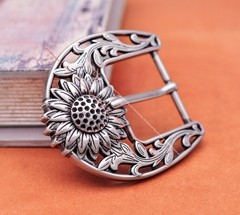 Retro Silver Big Sun Flower Leather Belt Buckle Replacement Fit 1.5 Inch Strap
