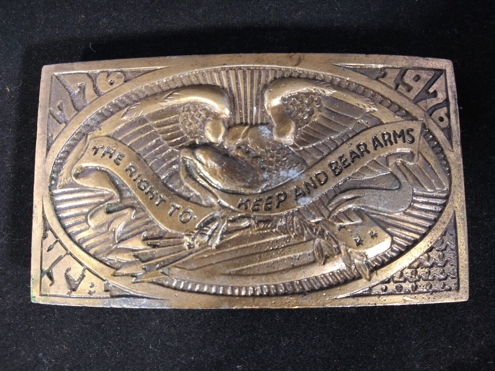 Vintage Collectible Brass-Color « The Right To Keep and Bear Arms » Belt Buckle