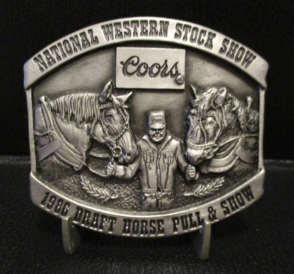 Coors Beer National Western Stock Show Belt Buckle 1986 Draft Horse Pull Show LE