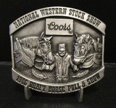 Coors Beer National Western Stock Show Belt Buckle 1986 Draft Horse Pull Show LE