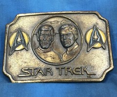 vintage 70s STAR TREK BRASS BELT BUCKLE lee jeans spock kirk sci fi movie 80s