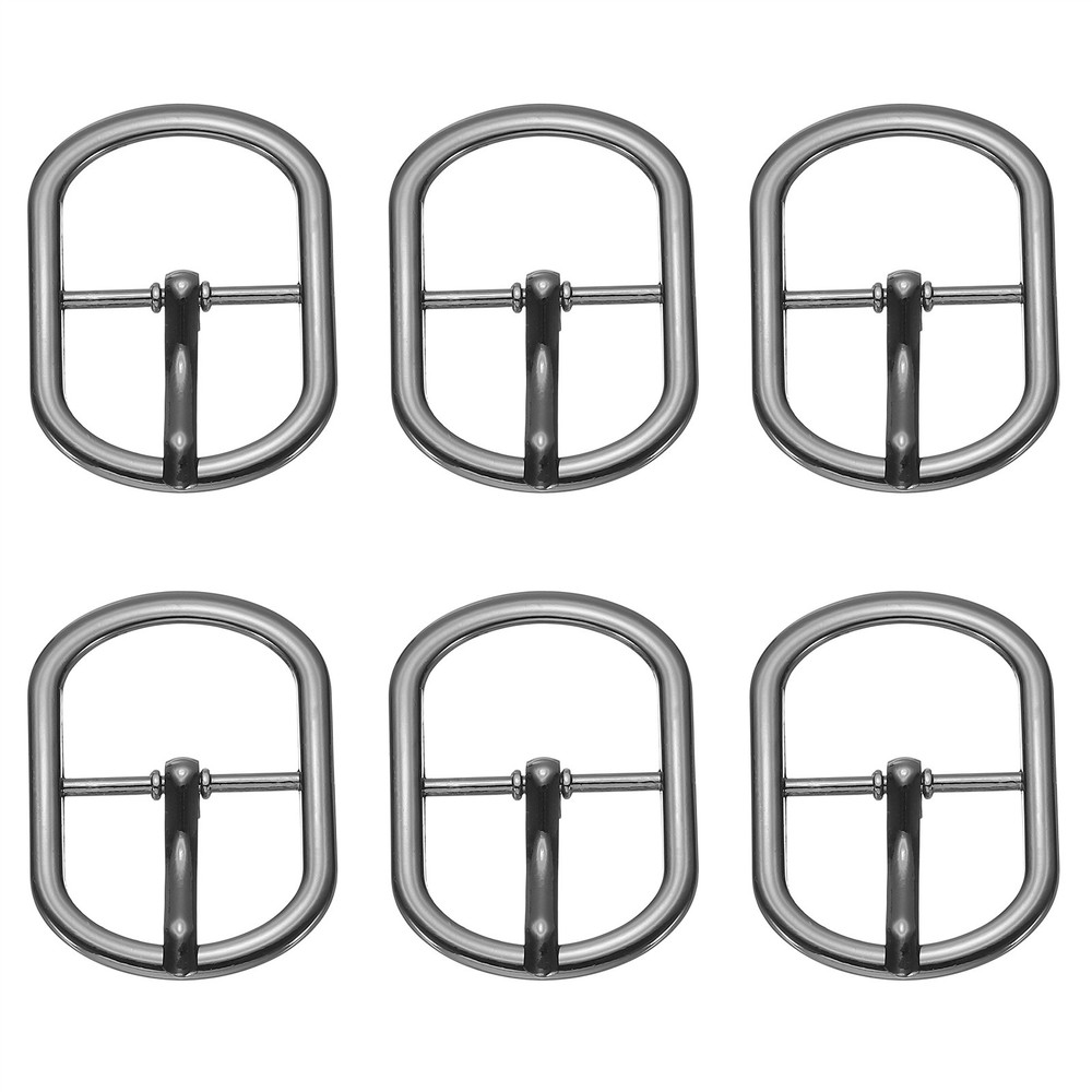 6 Pcs 1 Inch Single Prong Buckles Oval Center Bar Buckles, Black