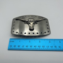 vintage STEER belt buckle CHROME metal OVERSIZED longhorn WESTERN rodeo cowboy