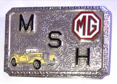 MG Logo Yellow Roadster Hook Fast Enameled Belt Buckle MSH Initials Silver Tone