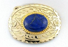 Gold Color Oval 40×30 40mm x 30mm NO DYE Lapis Lazuli Western Belt Buckle EPBB96
