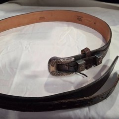 Vintage Tony Lama Belt by Holland San Angelo Sterling Silver and 14k Gold Buckle