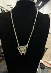 Egyptian Pharaoh mask charm hangs from a twisted rope chain RARE