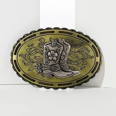 Women Belt Buckle Texas Cowboy Golden Plated Silver Boots Size 2.5 X 4