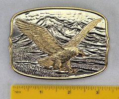 American Bald Eagle on Mountains Belt Buckle – Silver & Gold Plate 1982