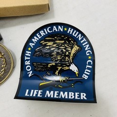Metal Eagle Belt Buckle North American Hunting Club Life Member and Sticker NEW