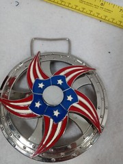 Fashion 4 1/2&Prime; American Flag Belt Buckle Silver Toned Round Shape Spinner star