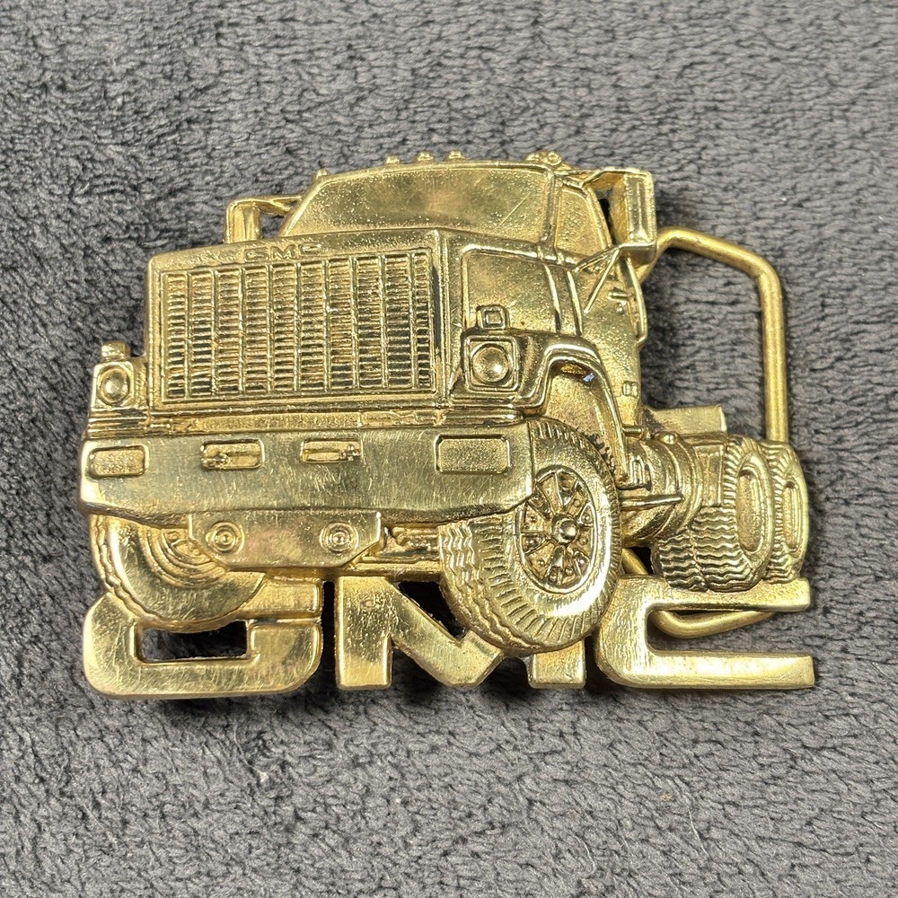 Vtg 1980 GMC Belt Buckle Semi Truck Solid BRASS 1.5&Prime; Baron Buckles BBB Trucker