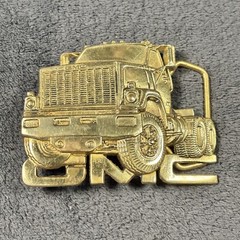 Vtg 1980 GMC Belt Buckle Semi Truck Solid BRASS 1.5&Prime; Baron Buckles BBB Trucker